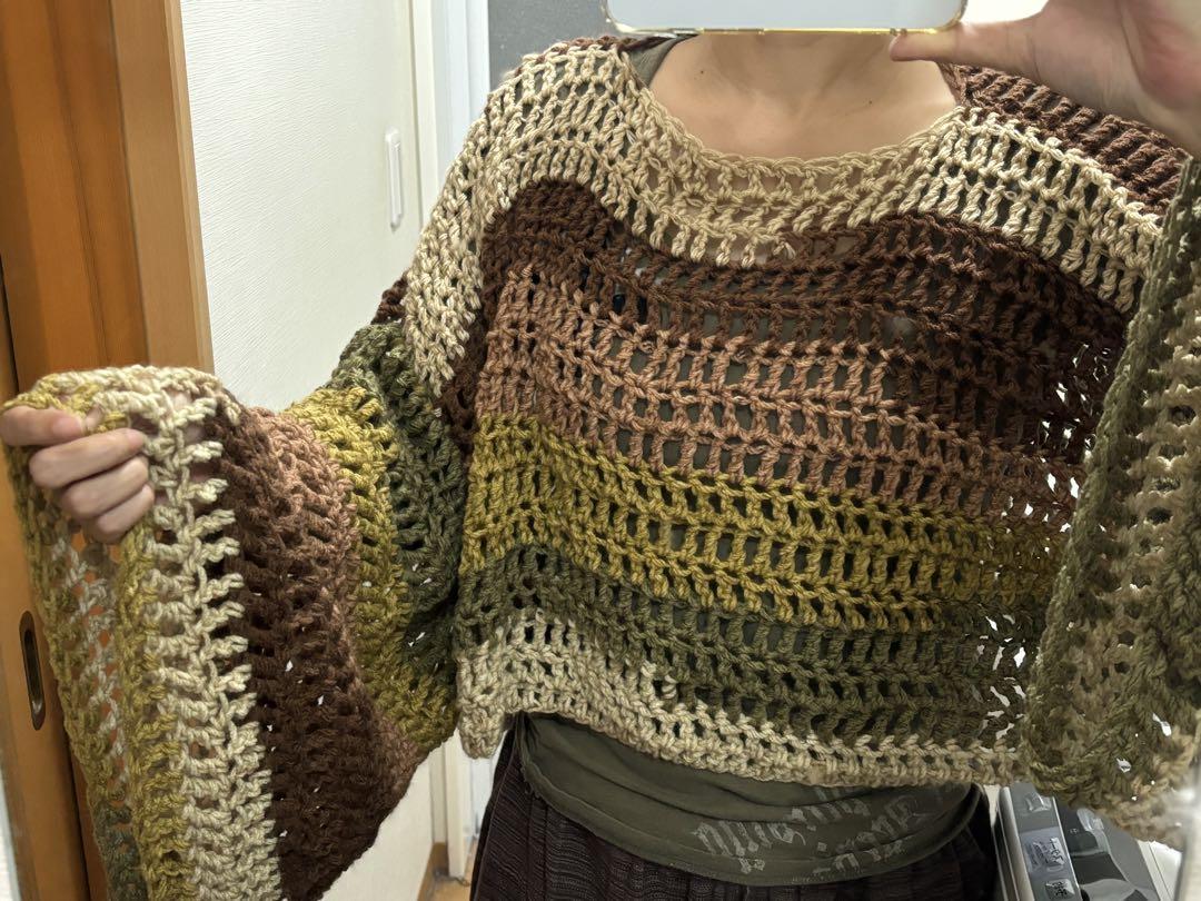ハンドメイド 手編み 1点物 ニット かぎ針