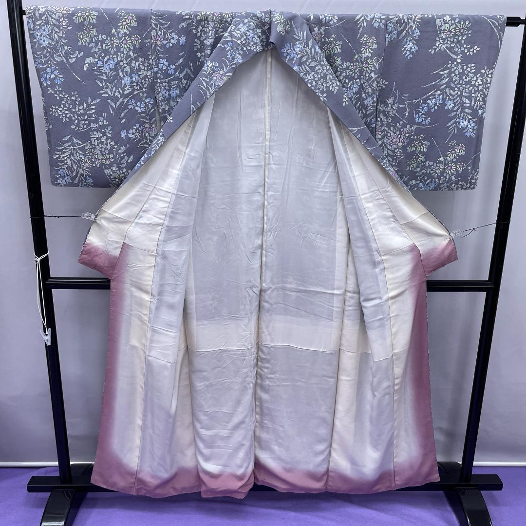 ☆2894☆ 小紋 グレー 植物柄 袷 レトロ品 - メルカリ