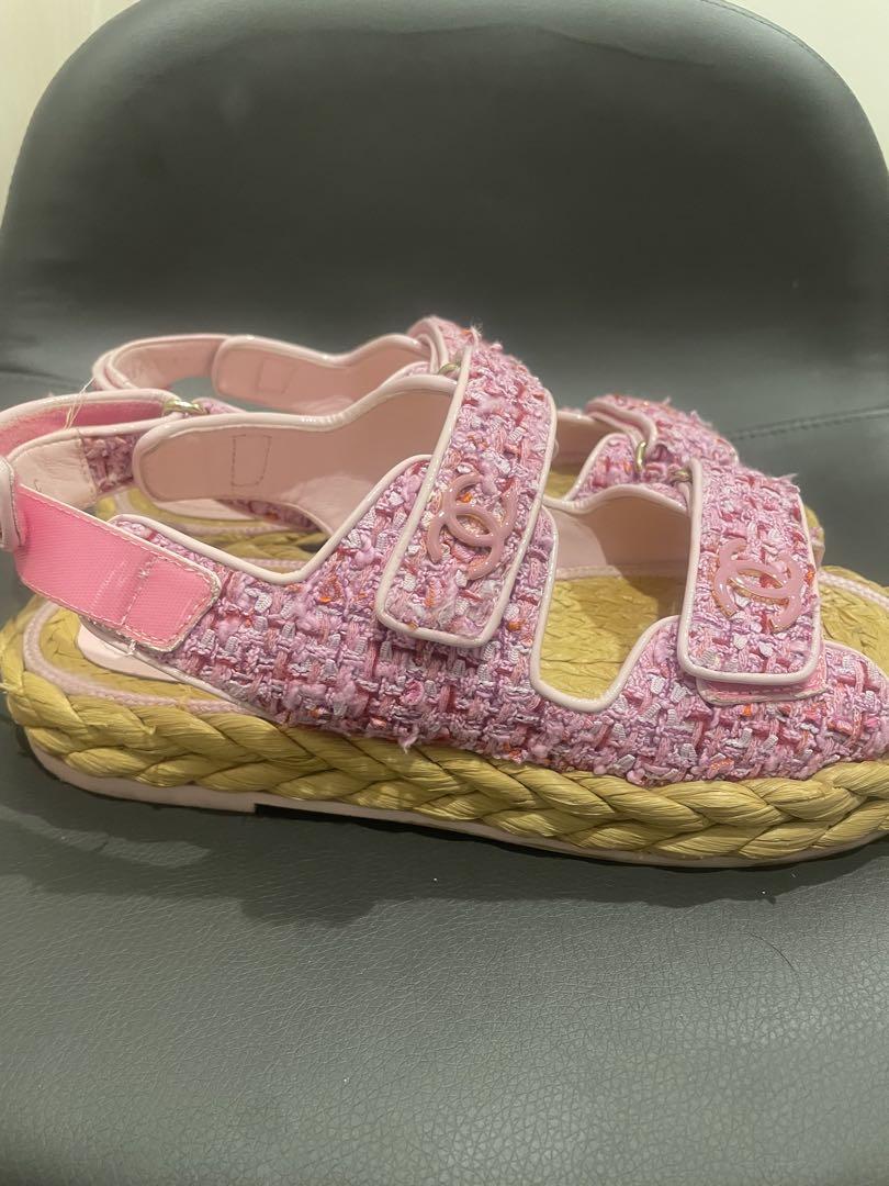 CHANEL ピンク ツイード サンダル