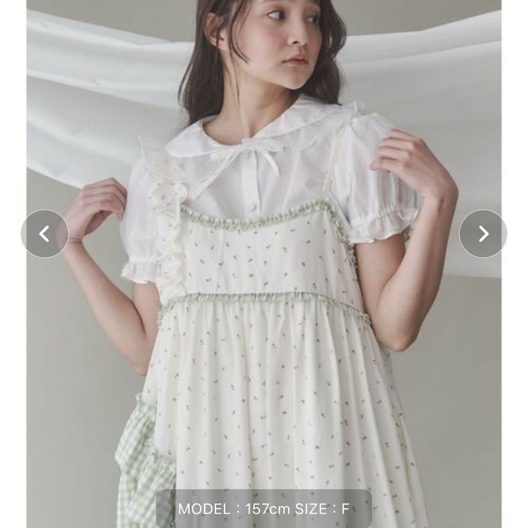 flower check アシメワンピース グリーン