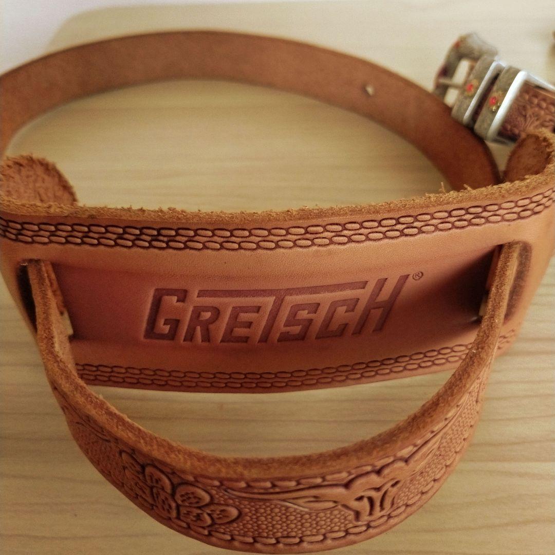 品質100 ％ 保証！ グレッチ レザー製ギターストラップ エンボス加工GRETSCH