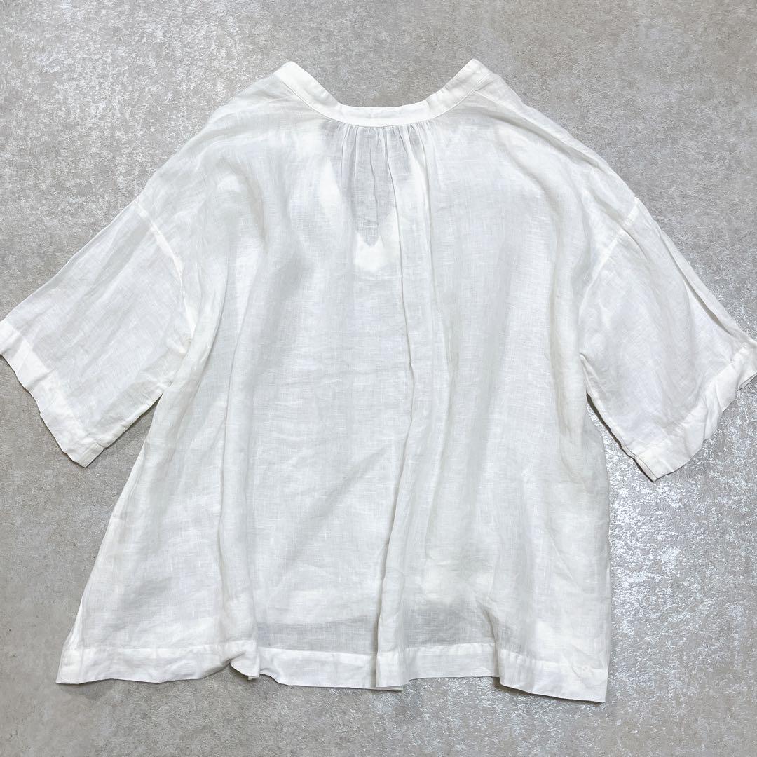 美品✨ネストローブ リネンスキッパーシャツ ブラウス バンドカラー 洗える F 美品✨ネストローブ リネンスキッパーシャツ ブラウス バンド