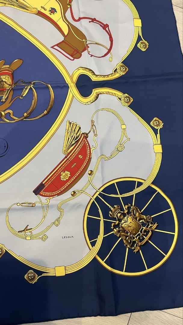 HERMES エルメス スカーフ カレ 90 Springs 馬車柄 ネイビー