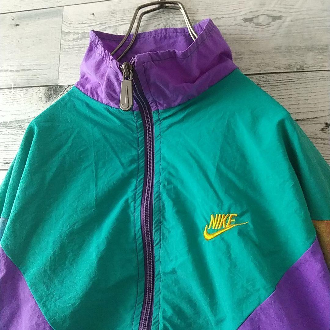 希少☆90s ナイキ 刺繍ロゴ マーブル マルチカラー ナイロンジャケット M