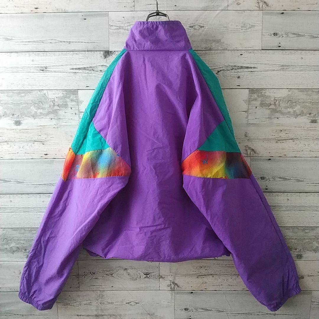 希少☆90s ナイキ 刺繍ロゴ マーブル マルチカラー ナイロンジャケット M