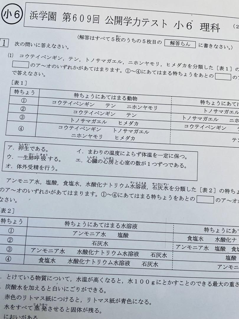 浜学園 公開学力テスト 2022年〜2024年度 小6 3年分 4科目