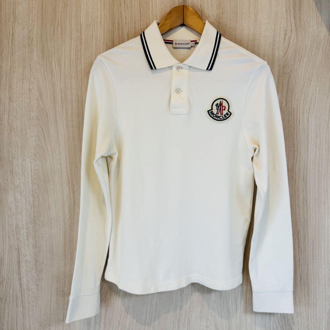 MONCLER モンクレール ビッグワッペンロゴ 長袖ポロシャツ アイボリー S