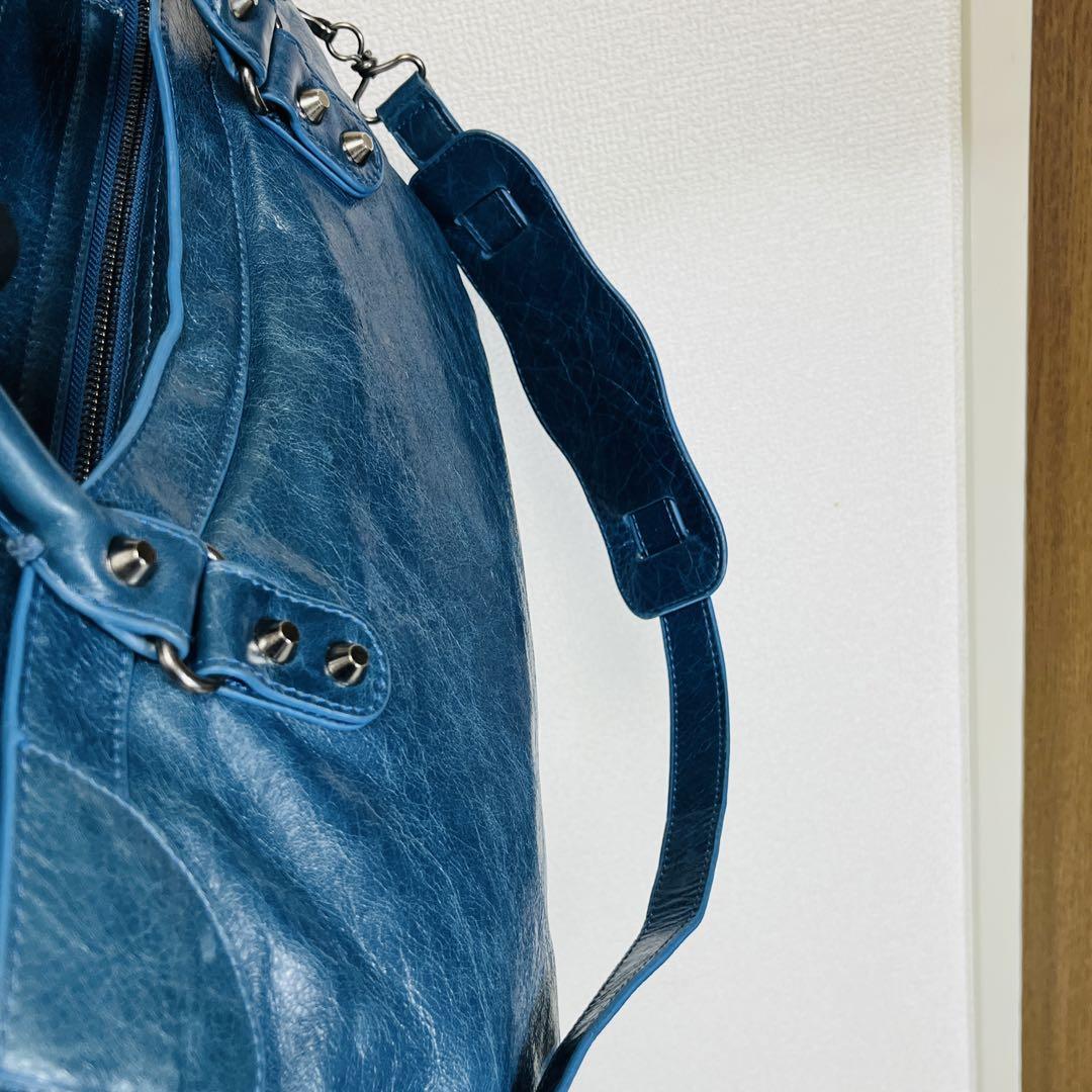 Balenciaga シティ　ブルーレザー　ショルダーバッグ