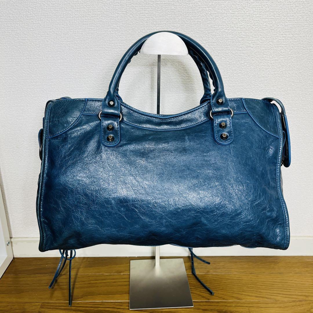 Balenciaga シティ　ブルーレザー　ショルダーバッグ