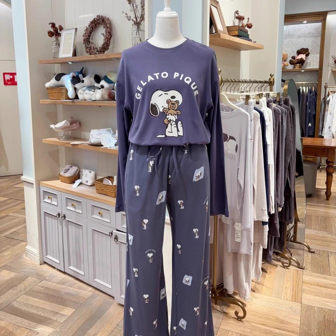 新品ジェラピケ ジェラートピケリSNOOPY長袖ルームウェア　パジャマ上下セット 新 発売ファッション - 新品ジェラピケ ジェラートピケリSNOOPY