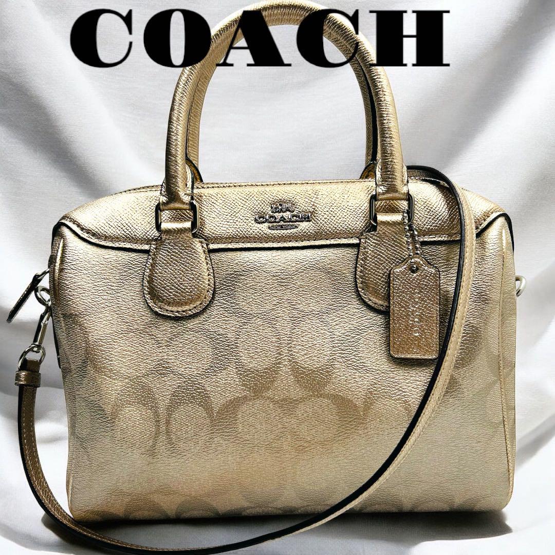 【美品】COACHコーチベネットシグネチャーミニボストンバッグ ゴールド2way