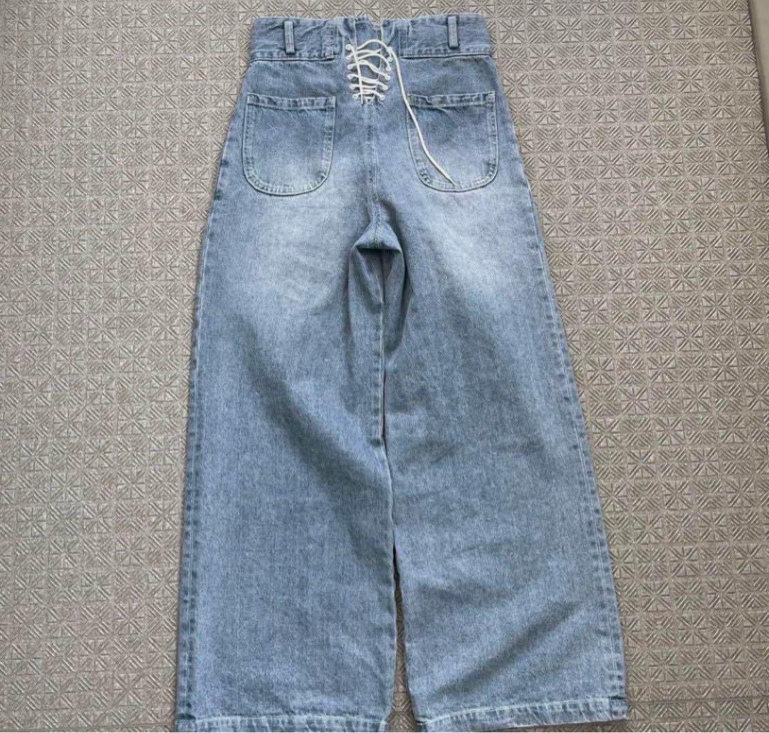 Y2K 裏原 lace up wide buggy denim SK8 平成