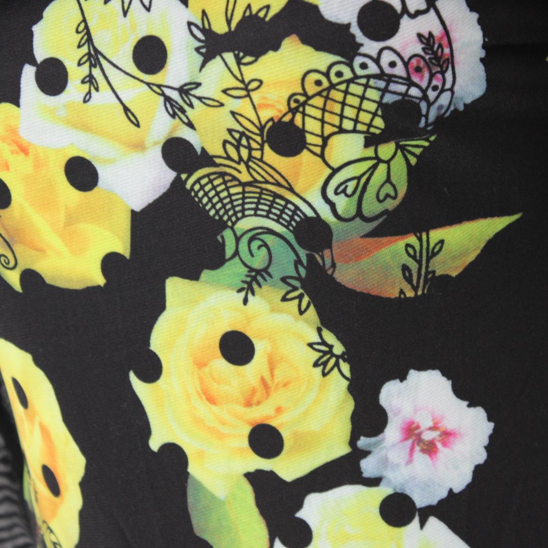 【美品社交ダンス衣装】ワンピース ドレス 黒 黄色 花柄 フェミニン 上品 気品