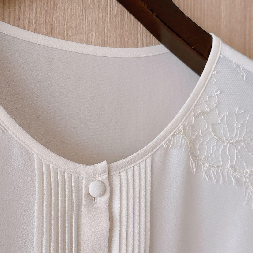 【860】アナイ クレープジョーゼット レースタックブラウス 白 38 【860】アナイ クレープジョーゼット レースタックブラウス 白 38