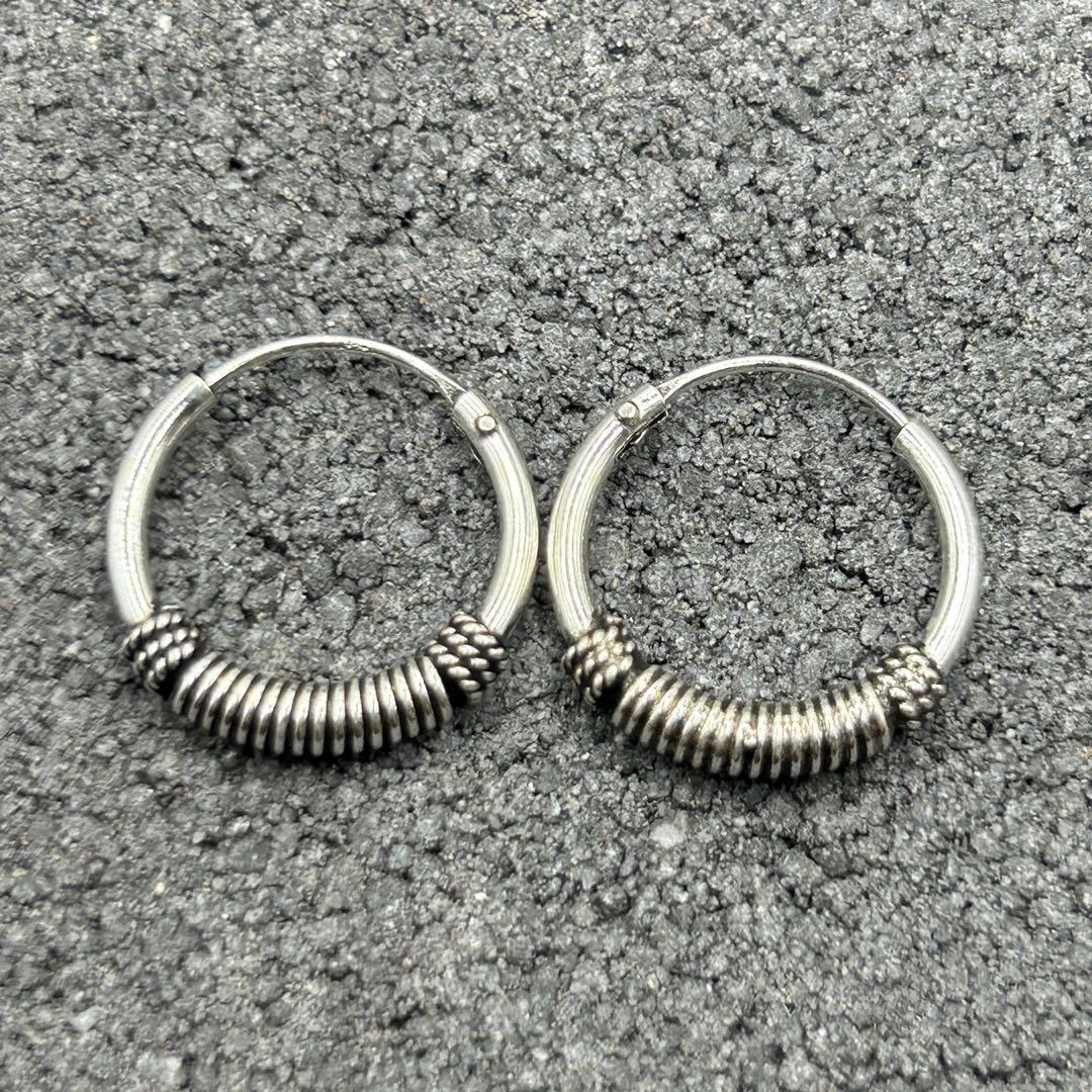 シルバー925 Silver デザインフープピアス/軽研磨仕上げ/両耳