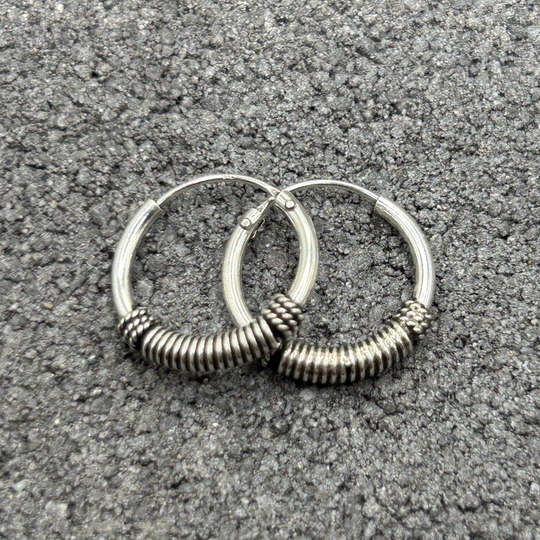 シルバー925 Silver デザインフープピアス/軽研磨仕上げ/両耳