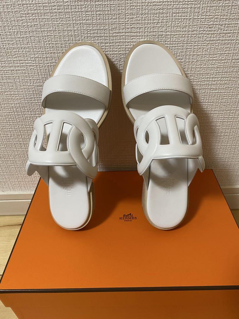 【プレゼントにも最適☆】HERMES 格上サンダル ラグーヌ×ナッパ 値下げ新品エルメス サンダル 《ラグーヌ》 ナッパ 白色37