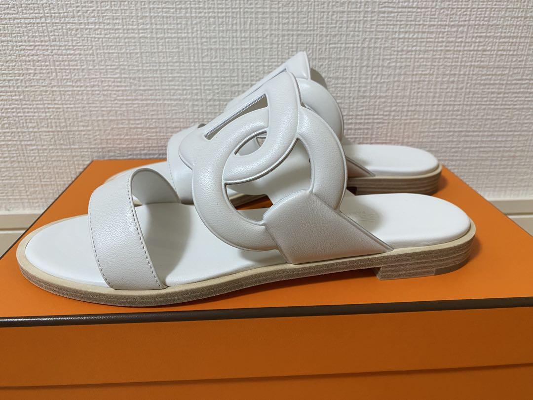 【プレゼントにも最適☆】HERMES 格上サンダル ラグーヌ×ナッパ 値下げ新品エルメス サンダル 《ラグーヌ》 ナッパ 白色37