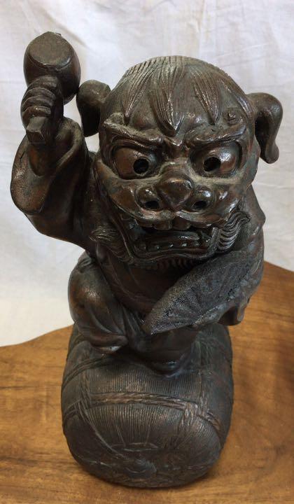 古備前 細工物 獅子頭を被った大黒さん 縁起物
