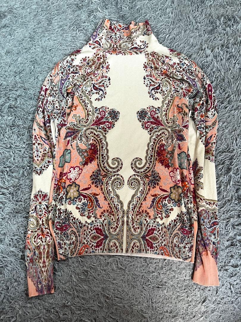 シルク混 エトロ ハイネック ペイズリー 総柄トップス M相当 シルク混 エトロ ハイネック ペイズリー 総柄トップス M相当