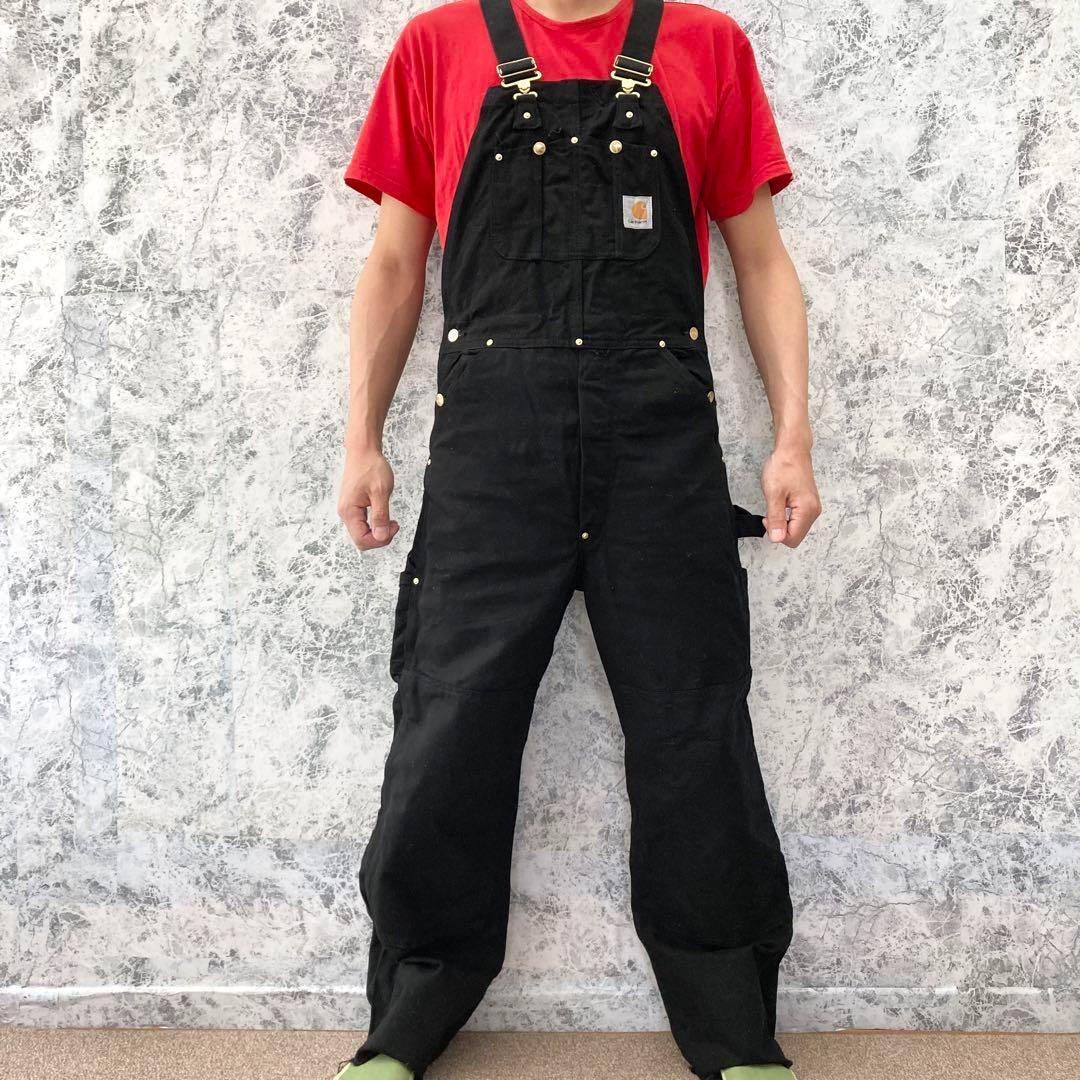 アメリカ製 古着 カーハート ダック地 ダブルニー オーバーオール 00s 黒