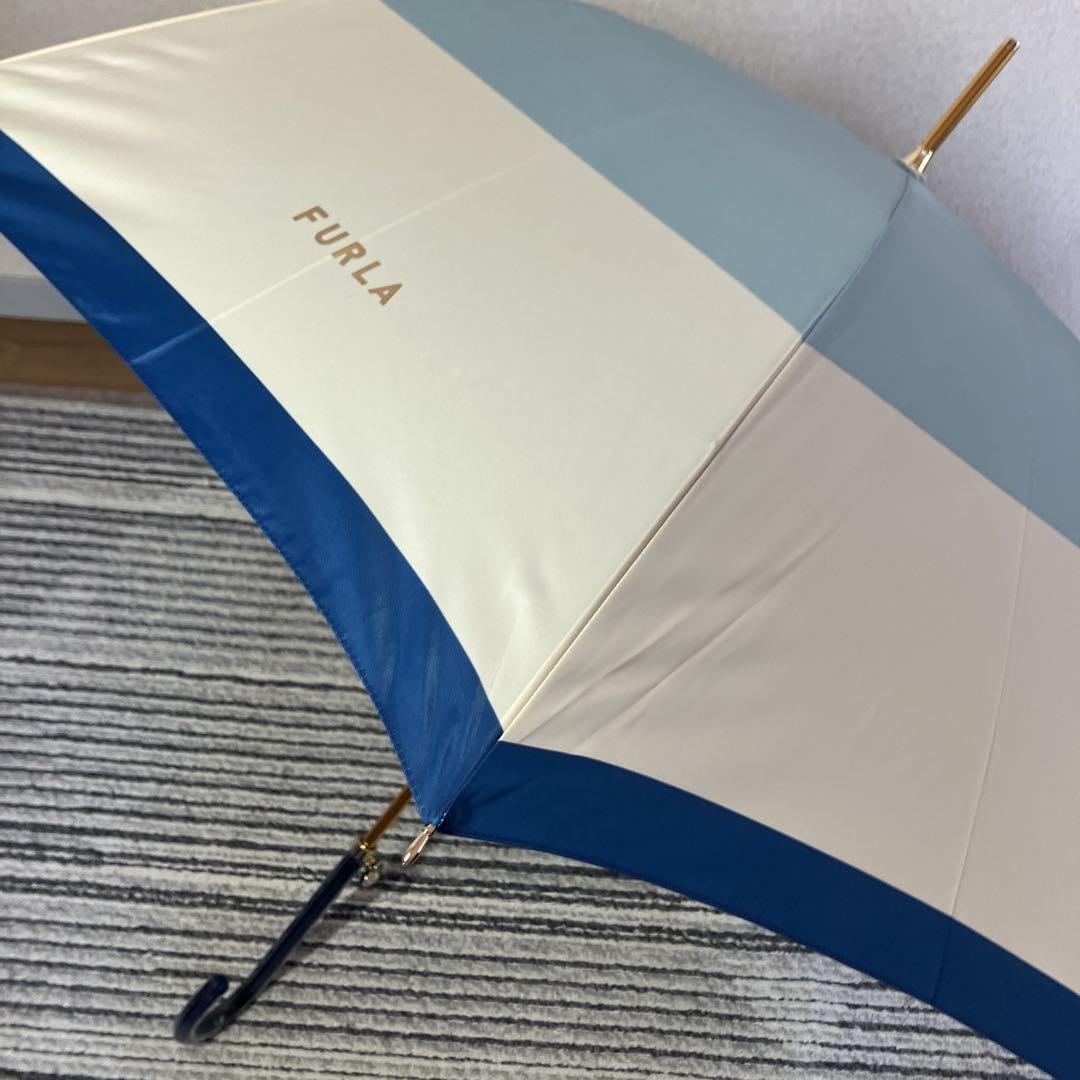 未使用品】フルラ ボーダー 晴雨兼用 長傘 日傘 ジャンプ式