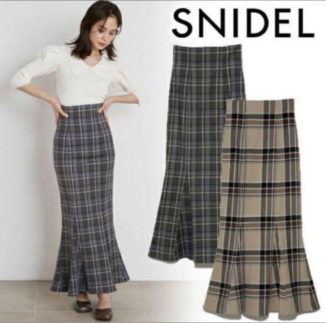 SNIDEL】ハイウエストタイトヘムフレアチェックスカートsize0