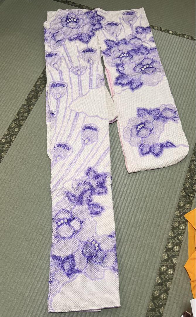 白と紫の総絞り振袖【小物付き】