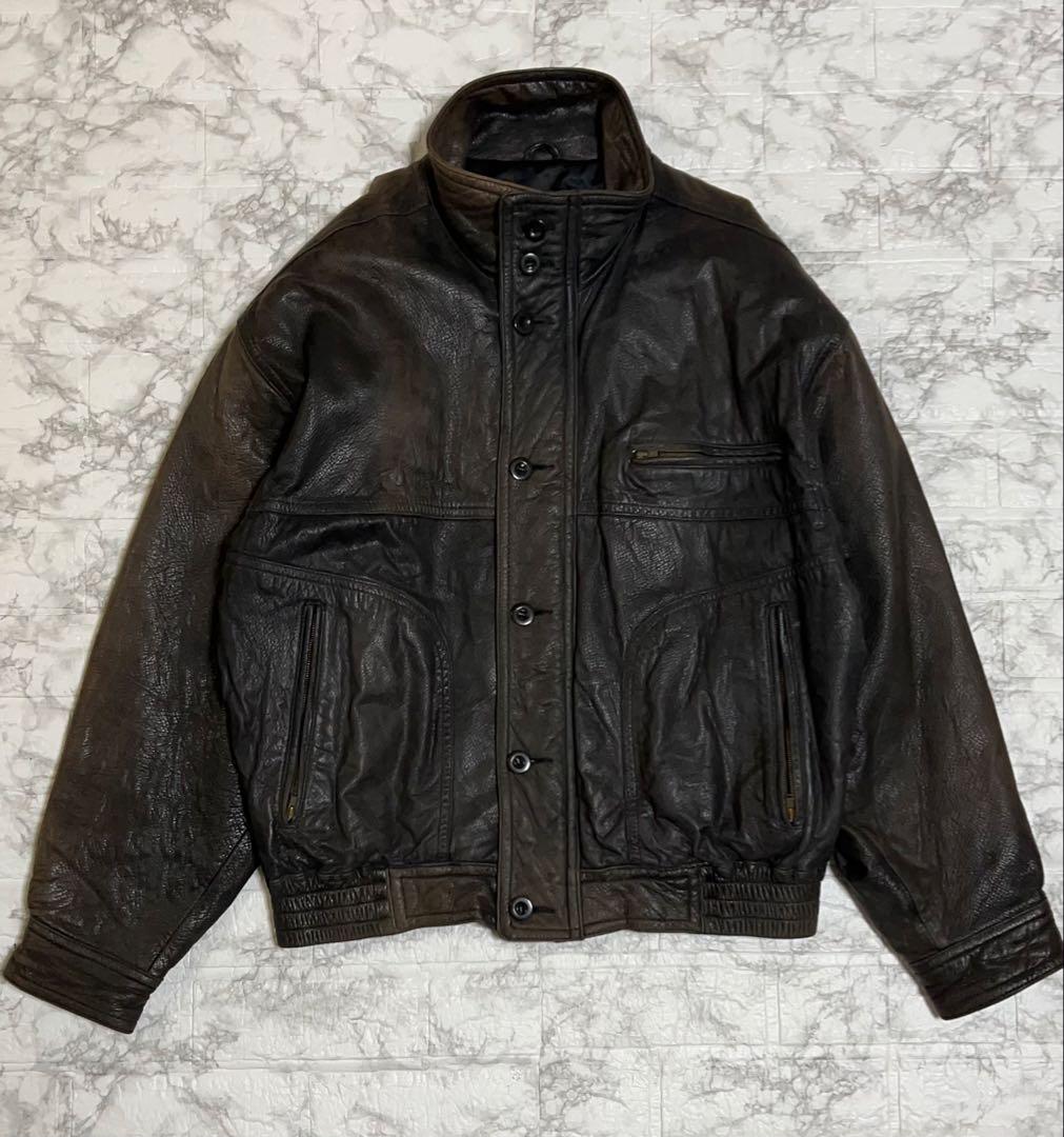 90s vintaga レザージャケット ブラウン 短丈 エイジング強め