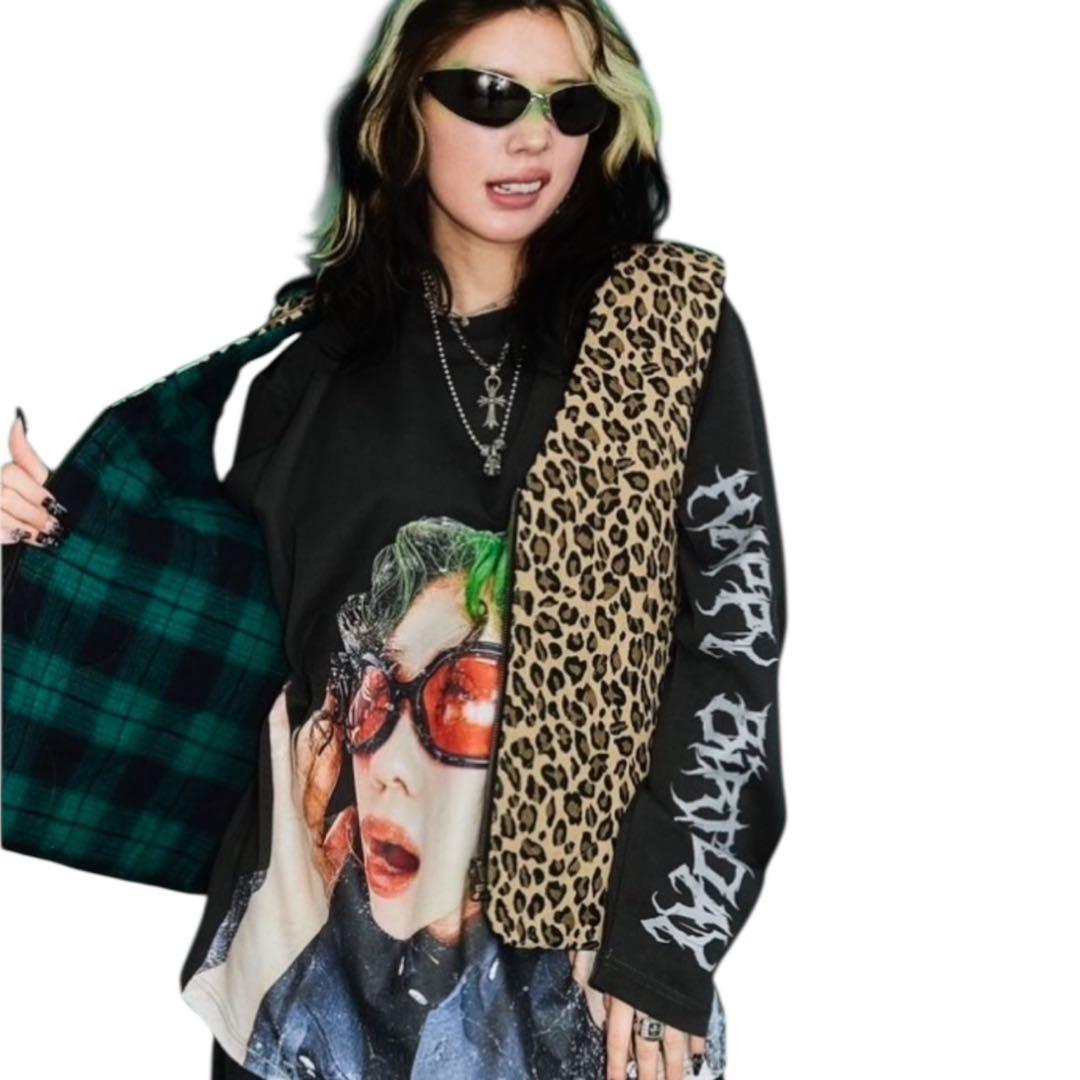 アールイードット リバーシブル豹柄チェックベスト