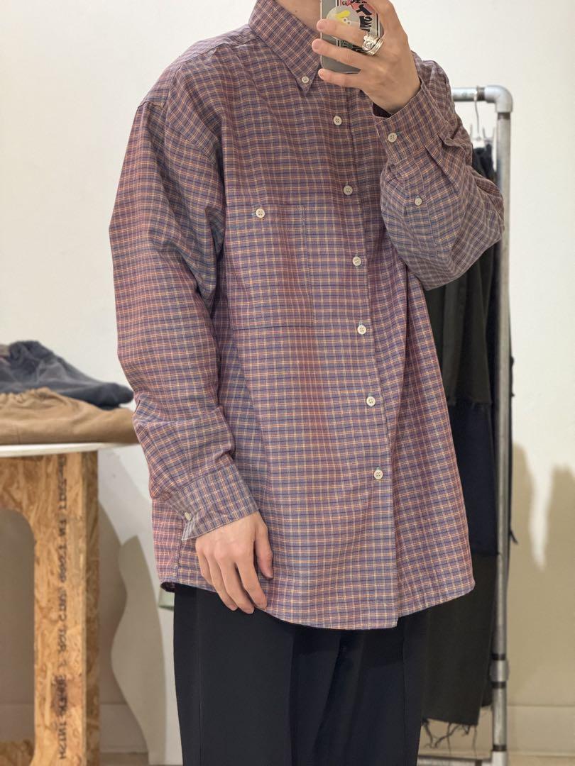 古着　ポリコットンレーヨンデザインチェックシャツ　ビンテージ　90s 80s