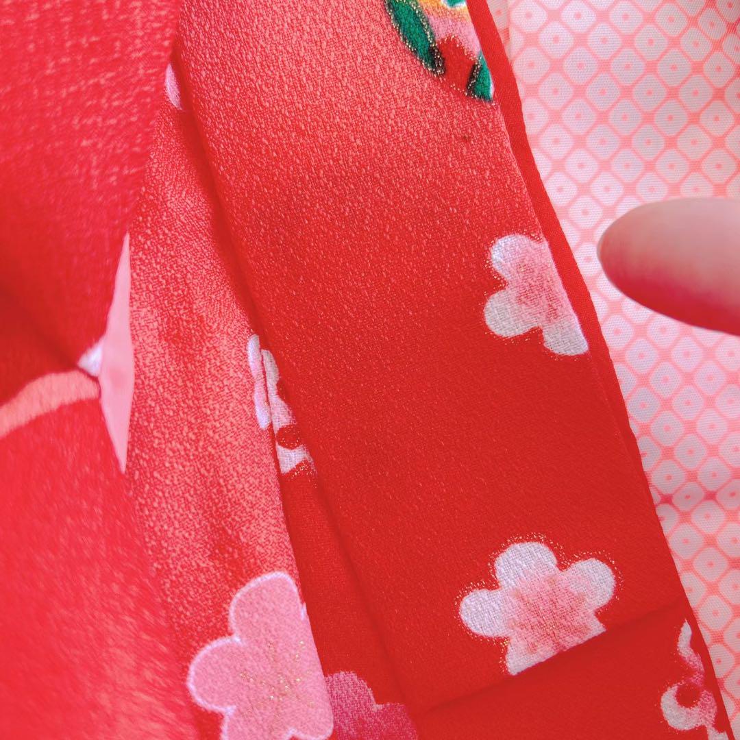 正絹赤に絞り入りの着物に作り帯セット☆3歳七五三女の子