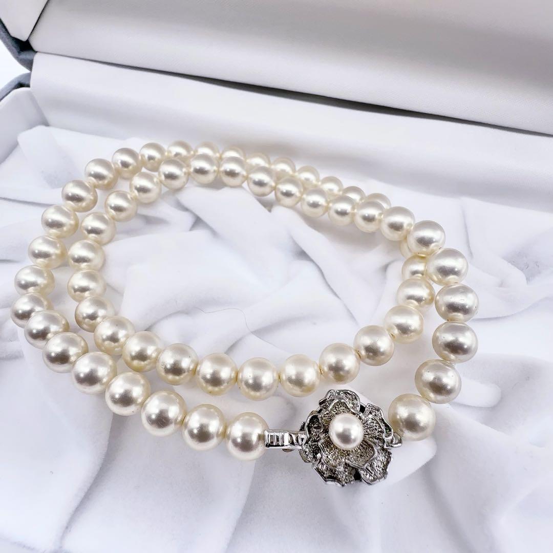 美品★テリ鮮やか★あこや真珠 ネックレス パール 本真珠 シルバー金具 42