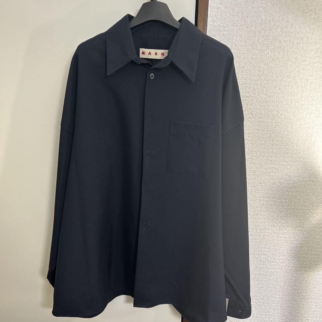 【美品】MARNI マルニ トロピカルウールシャツ ネイビー 46