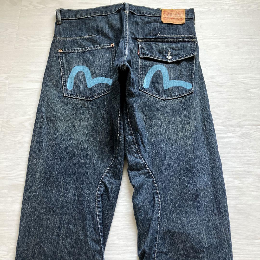 美品00s EVISU W34 バギーフレアデニム 青カモメペイント B系Y2k