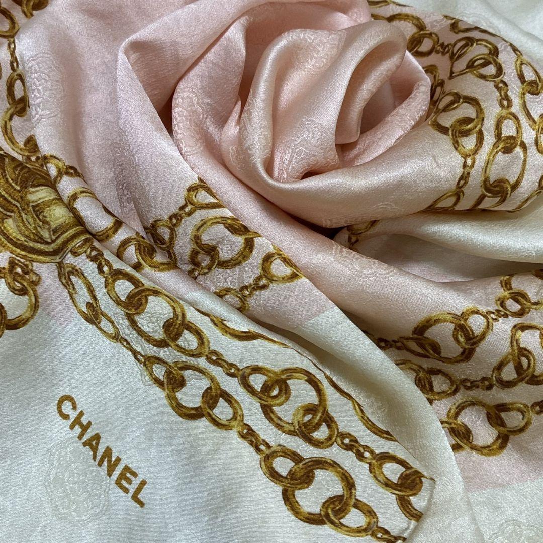 CHANEL シルク イタリア製 チェーン柄 大判スカーフ ストール