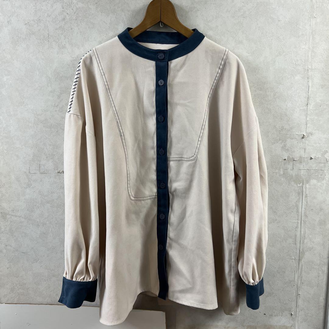 SELECT MOCA ベージュ ネイビー 長袖シャツ