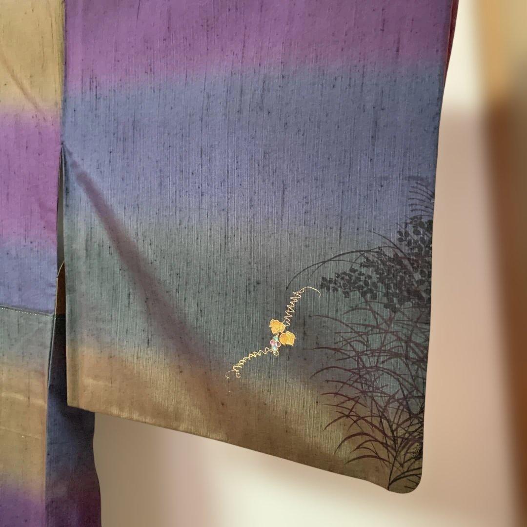 工芸螺鈿師 甲斐泰造 特選螺鈿葡萄唐草付け下げ訪問着 グラデーション 紫色系 工芸螺鈿師 甲斐泰造 特選螺鈿葡萄唐草付け下げ訪問着 グラデーション 紫色系