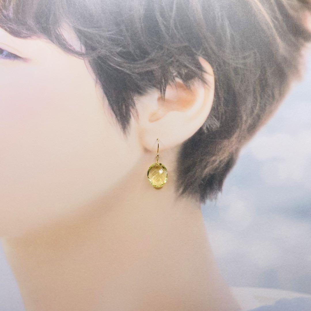 華麗 ❤️高品質✨人気18金❤️k18✨レモンクォーツ✨雫ピアス ティア アクセサリー