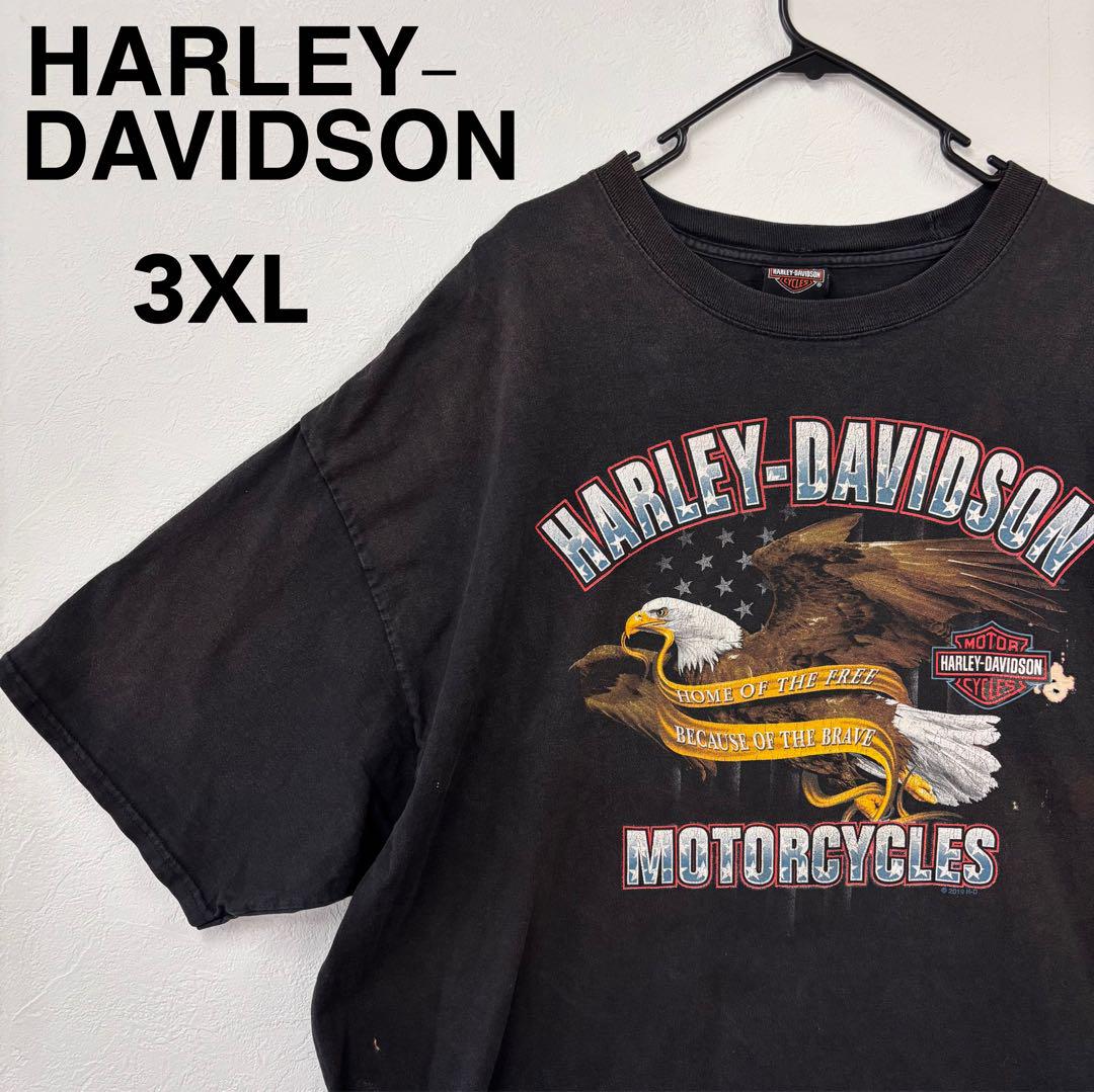 ターさんHARLEY-DAVIDSON Tシャツ ブラック　イーグル M ハーレーダビッドソン Tシャツ ブラック イーグル バイク 両面