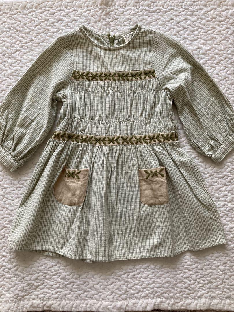 apolinaワンピース Apolina チェック柄刺繍ワンピース 2-3y - メルカリ