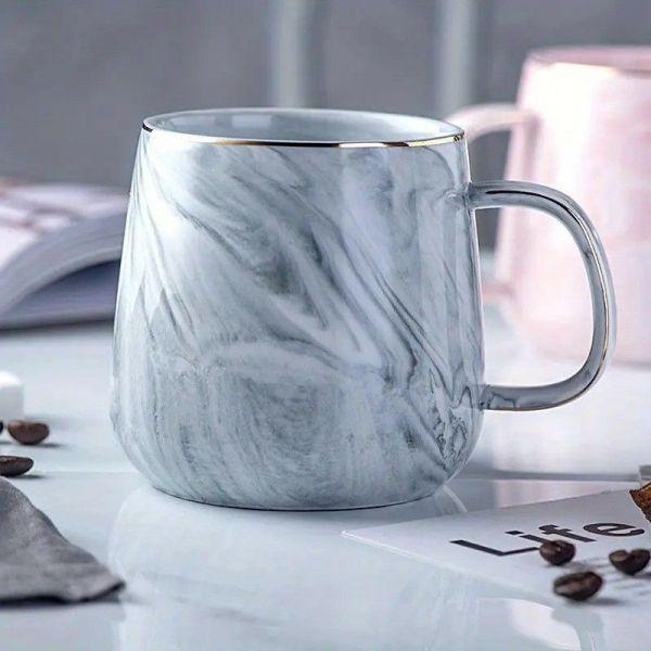 磁器製 コーヒーカップ 2ピースセット 大理石風仕上げ 可愛い お洒落