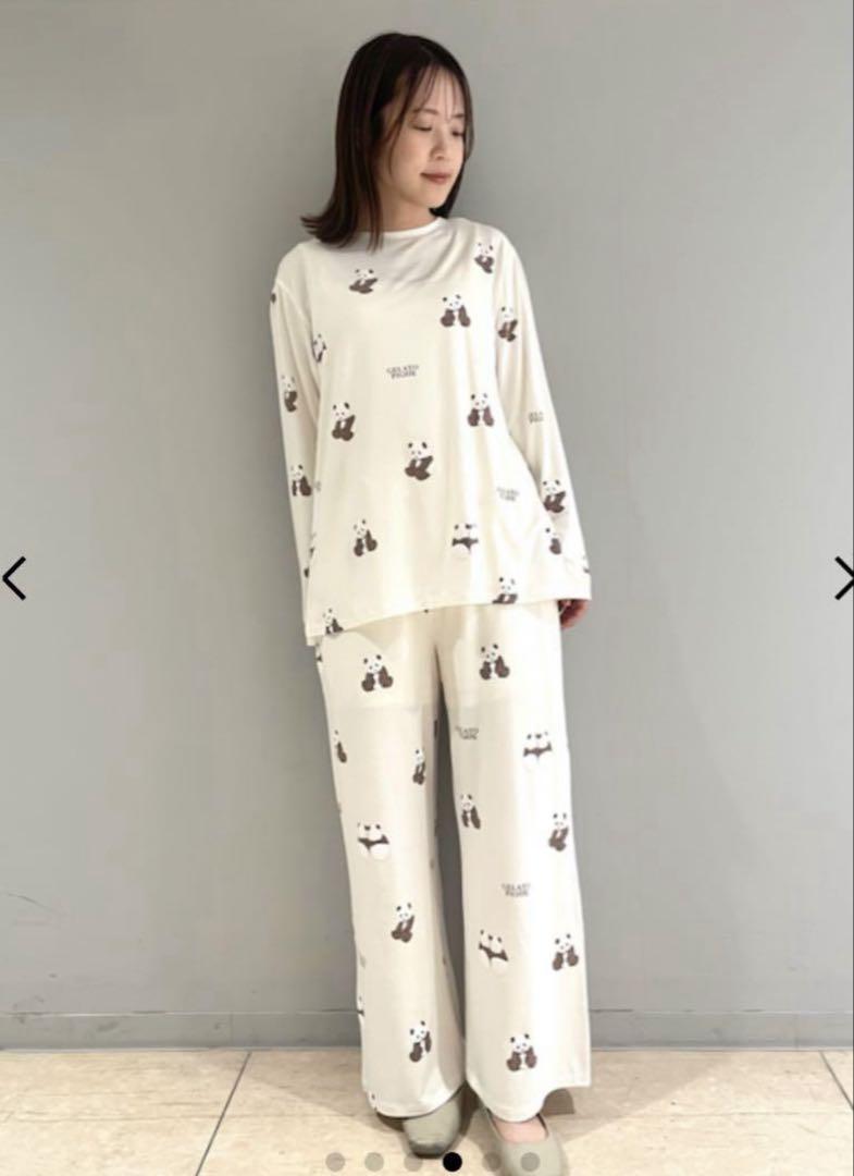 ジェラートピケ　パンダ柄ロングＴシャツ＆パンダ柄ロングパンツ上下セット ジェラートピケ パンダ柄 ロンT & ロングパンツ 上下セット オフ