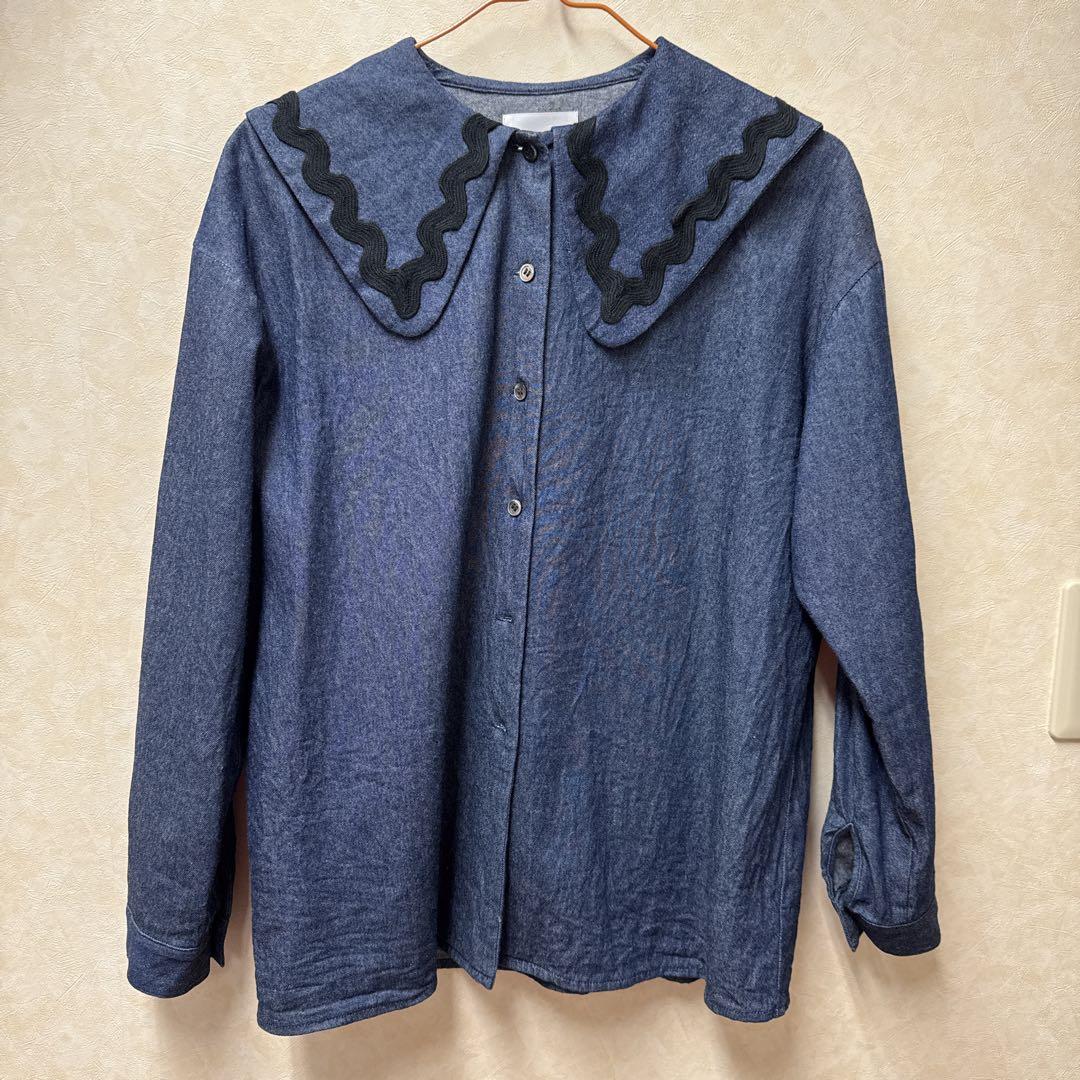 LINKABLE リンカブル コード刺繍ブラウス デニムブラック