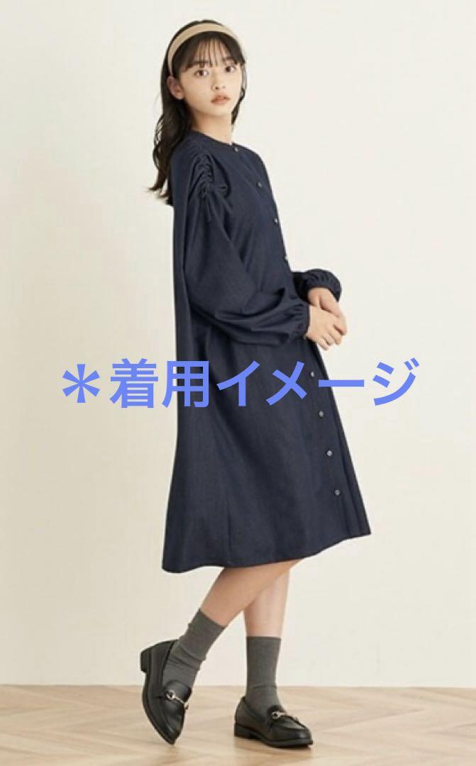 ポンポネットジュニア L/160サイズ デニム風 前開き シャツワンピース 長袖