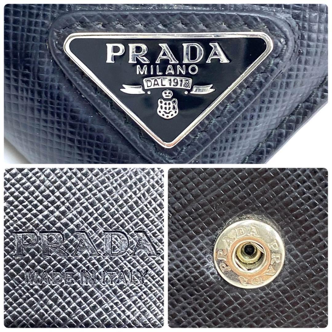 プラダ◎PRADA サフィアーノ 二つ折り財布 三角プレート ブラック 黒