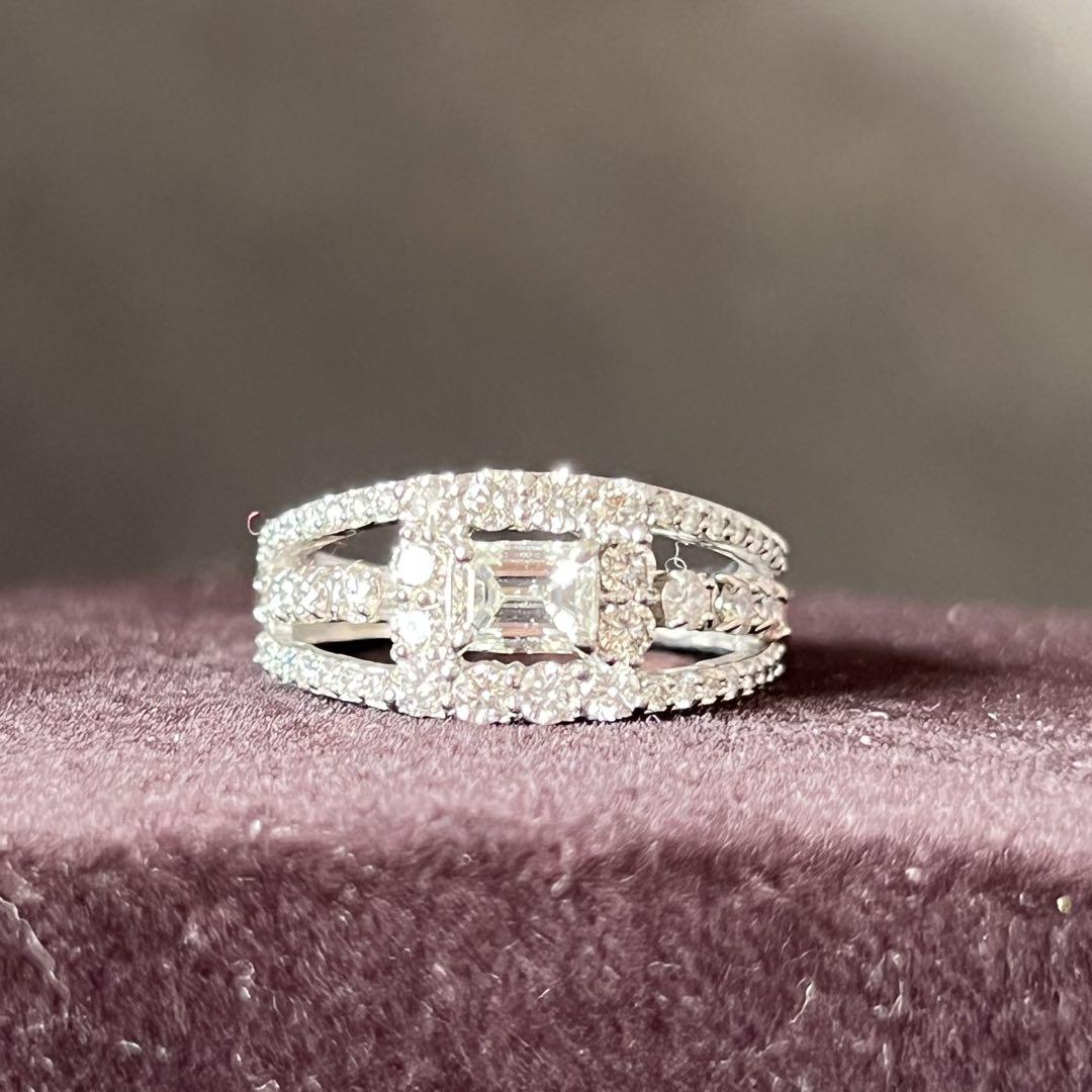Pt900 エメラルドカットダイヤ0.542ct 1.00ct リング　11号