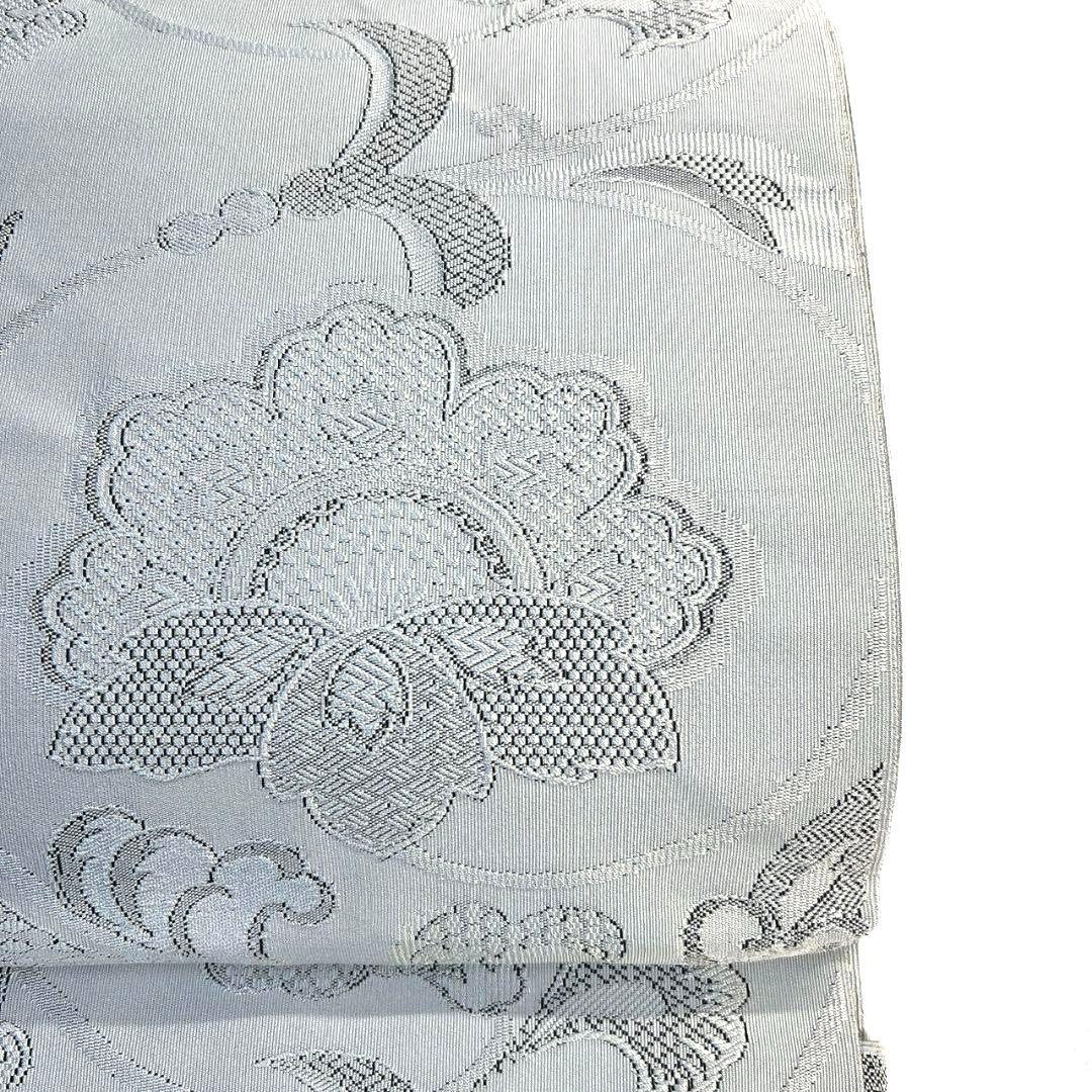 名古屋帯　松葉仕立て　くすみブルー　唐花模様　伝統和模様　着物　042a p