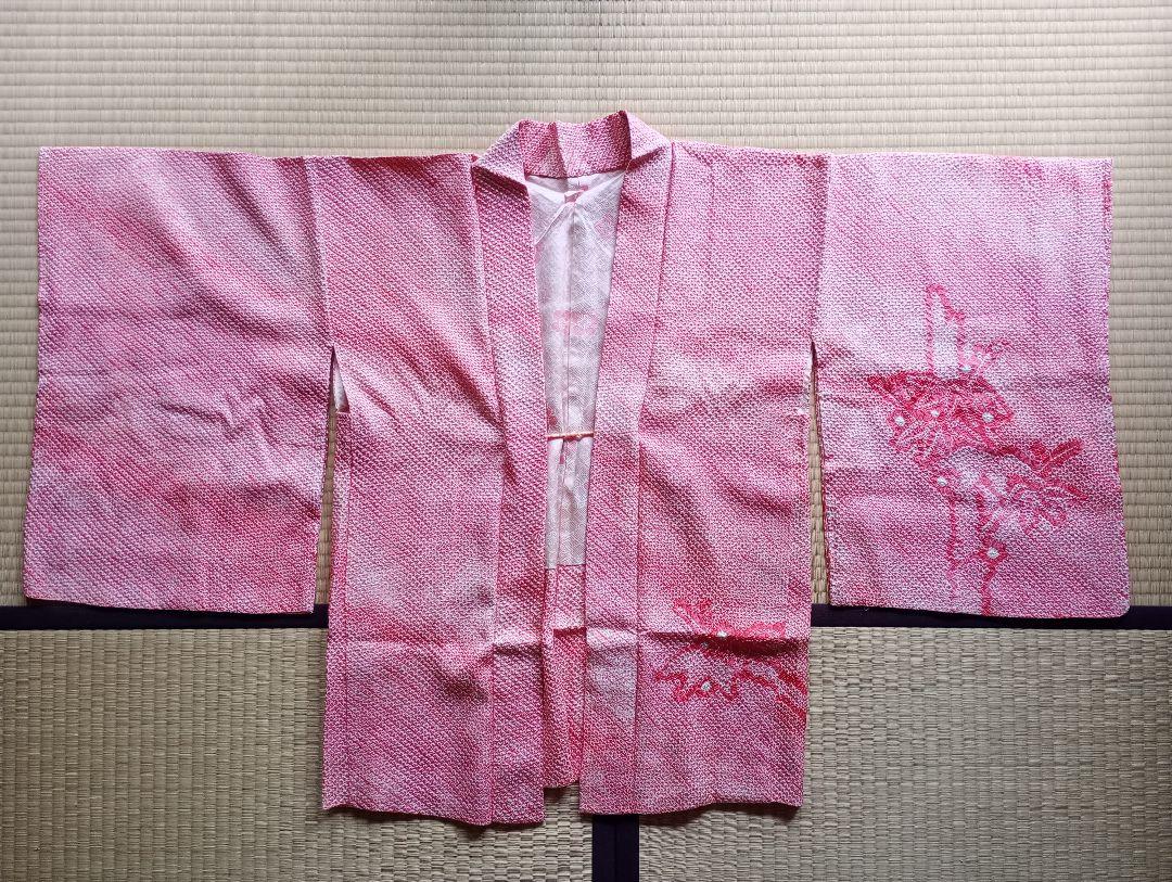 羽織　ちりめん　アンティーク　着物　刺繍　ピンク
