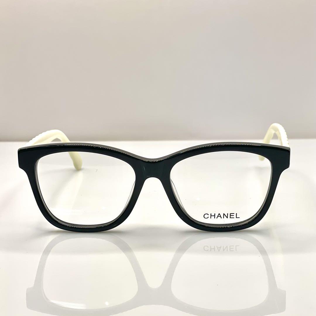 CHANEL 眼鏡用フレーム 新作テンプルマトラッセココマーク付BK✖️アイボリー